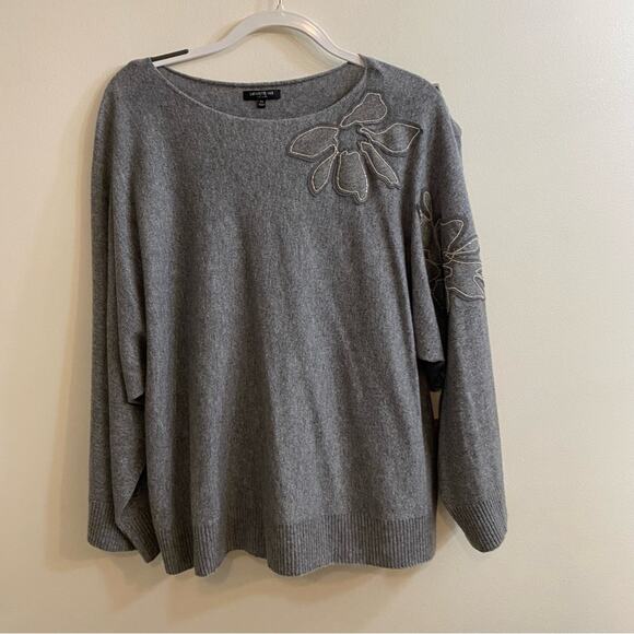 Lafayette 148 Baroque Hand-Beaded 100% Cashmere Sweater Grey Women’s Size Small - Picture 1 of 15